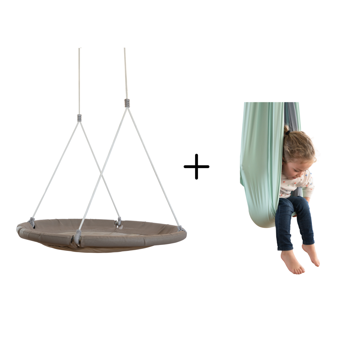 Kit movimiento + calma (Doble Tela + Disco Grande.Incluye 2 anclajes) - Verde nilo / Azul Piedra