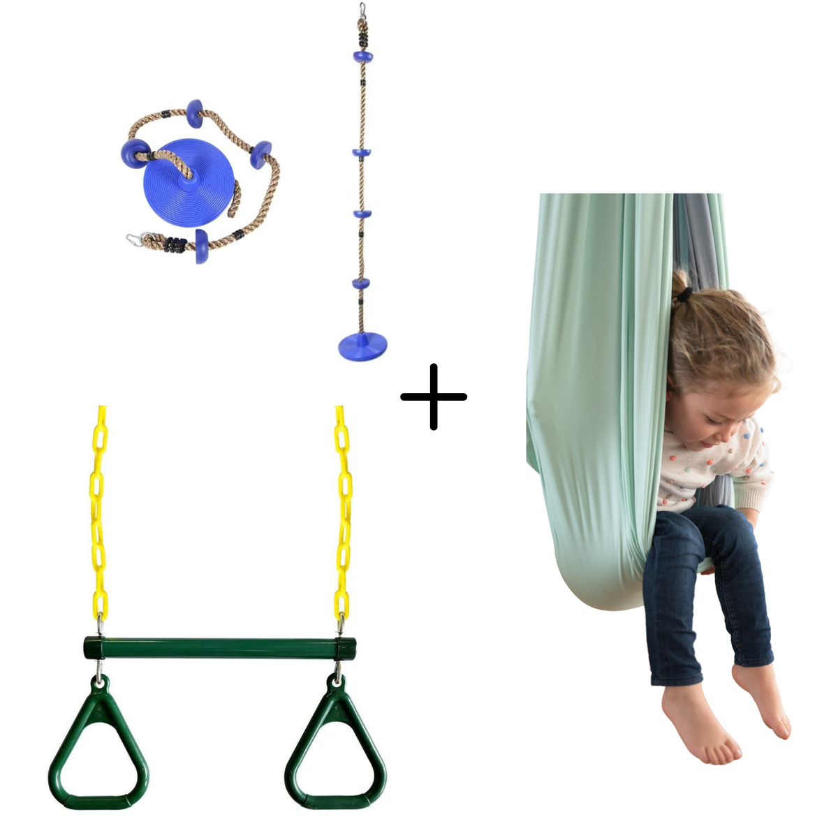 Kit Para el Niño que No Para - Trepador + Trapecio + Columpio Doble - Rojo / Verde nilo