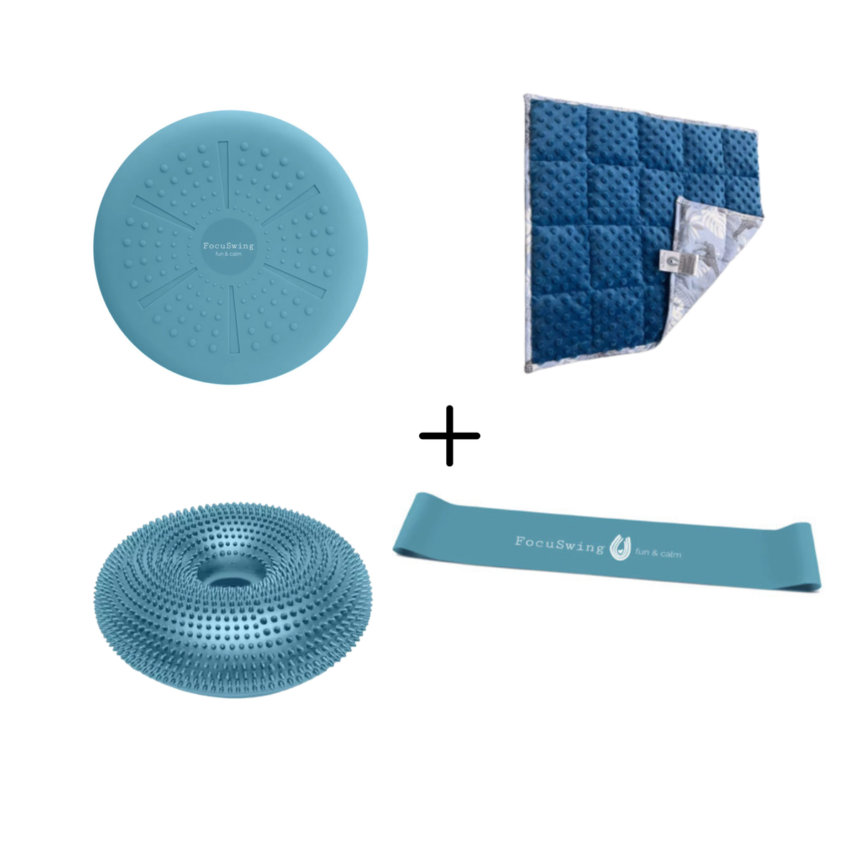 Kit de Autorregulación (Manta + Banda + Cojín Donut + Cojín Sensorial Pro+) - AzulPiedra