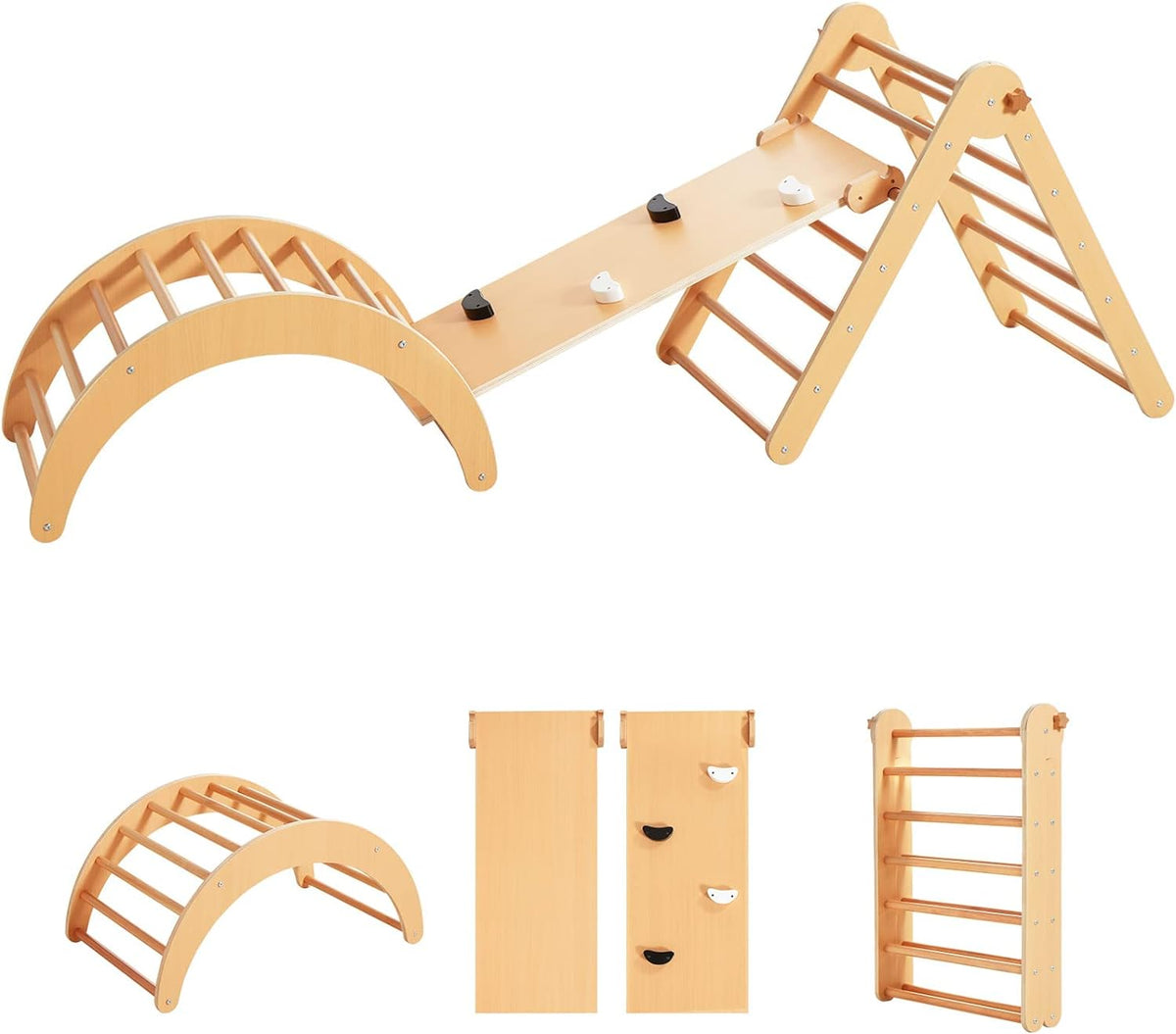 Circuito Pikler Montessori Completo: Triángulo + Rampa + Arco Balancín de Madera